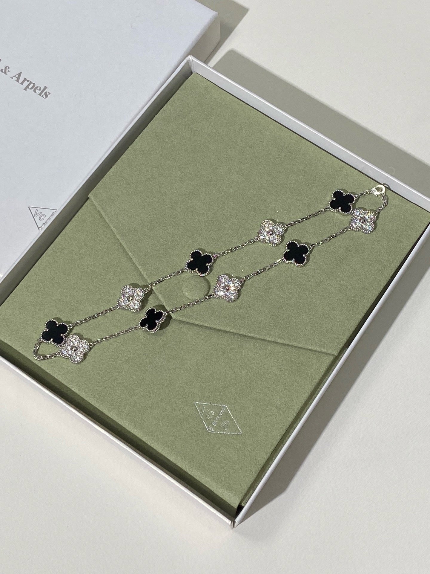 [Lume Jewels] Four-Leaf Clover Ten Elements Panda Diamond Silver Necklace