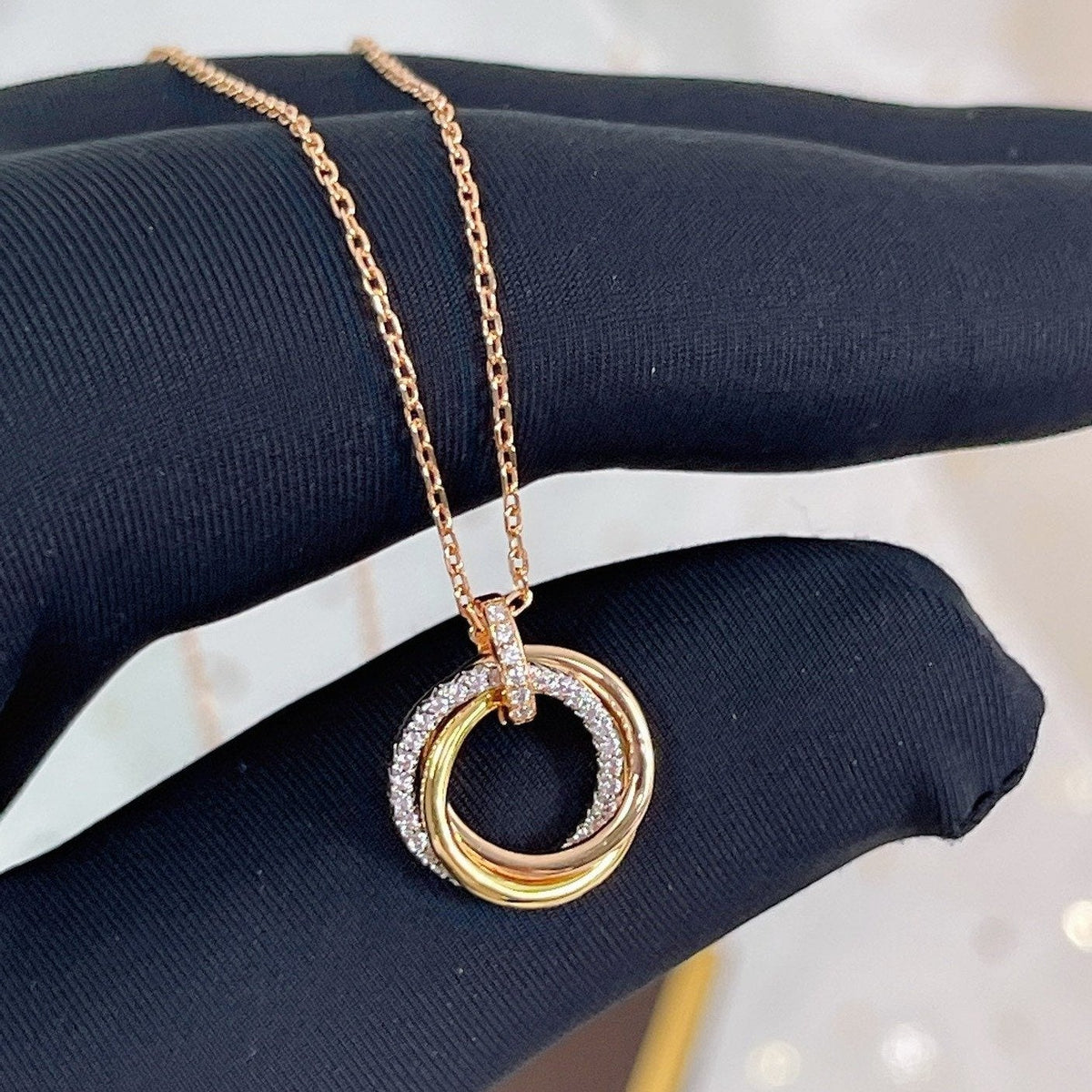 ¡®Lume Jewels¡¯TRINITY NECKLACE SILVER GOLD PINK GOLD DIAMONDS