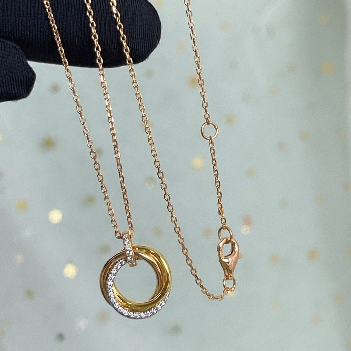 ¡®Lume Jewels¡¯TRINITY NECKLACE SILVER GOLD PINK GOLD DIAMONDS