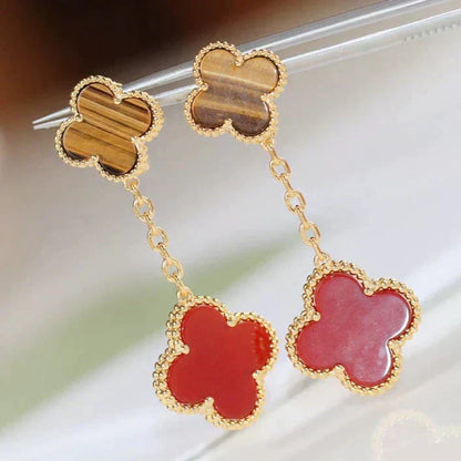 ¡®Lume Jewels¡¯CLOVER  2 MOTIF  TIGER EYE CARNELIAN EARRINGS