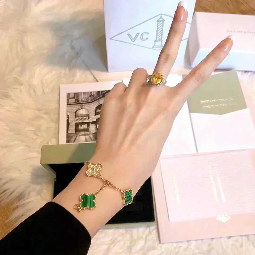 [Lume Jewels]New  CLOVER 5 MOTIF MALACHITE BRACELET COLLECTION