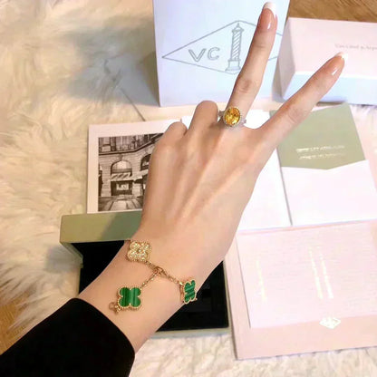 [Lume Jewels]New  CLOVER 5 MOTIF MALACHITE BRACELET COLLECTION