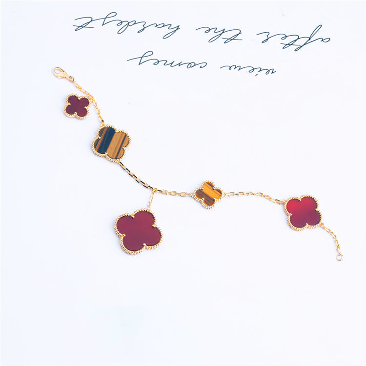 ¡®Lume Jewels¡¯CLOVER BRACELET 5 MOTIFS CARNELIAN TIGER EYE