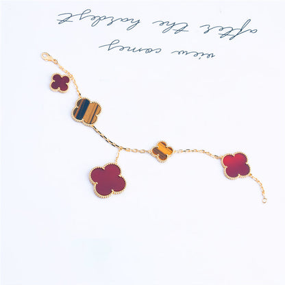 ¡®Lume Jewels¡¯CLOVER BRACELET 5 MOTIFS CARNELIAN TIGER EYE