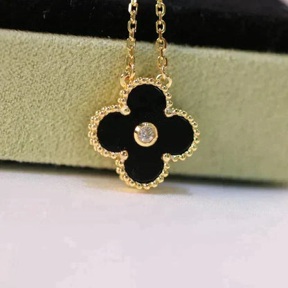 ¡®Lume Jewels¡¯CLOVER 15MM DIAMOND ONYX NECKLACE