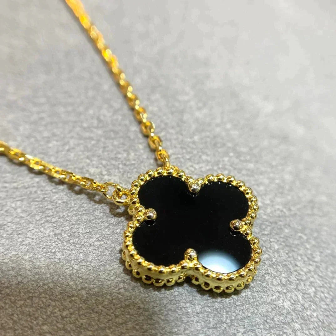 ¡®Lume Jewels¡¯CLOVER 15MM BLACK ONYX SINGLE FLOWER NECKLACE