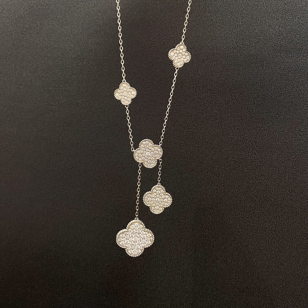 ¡®Lume Jewels¡¯CLOVER 5 MOTIFS SILVER DIAMONDS NECKLACE