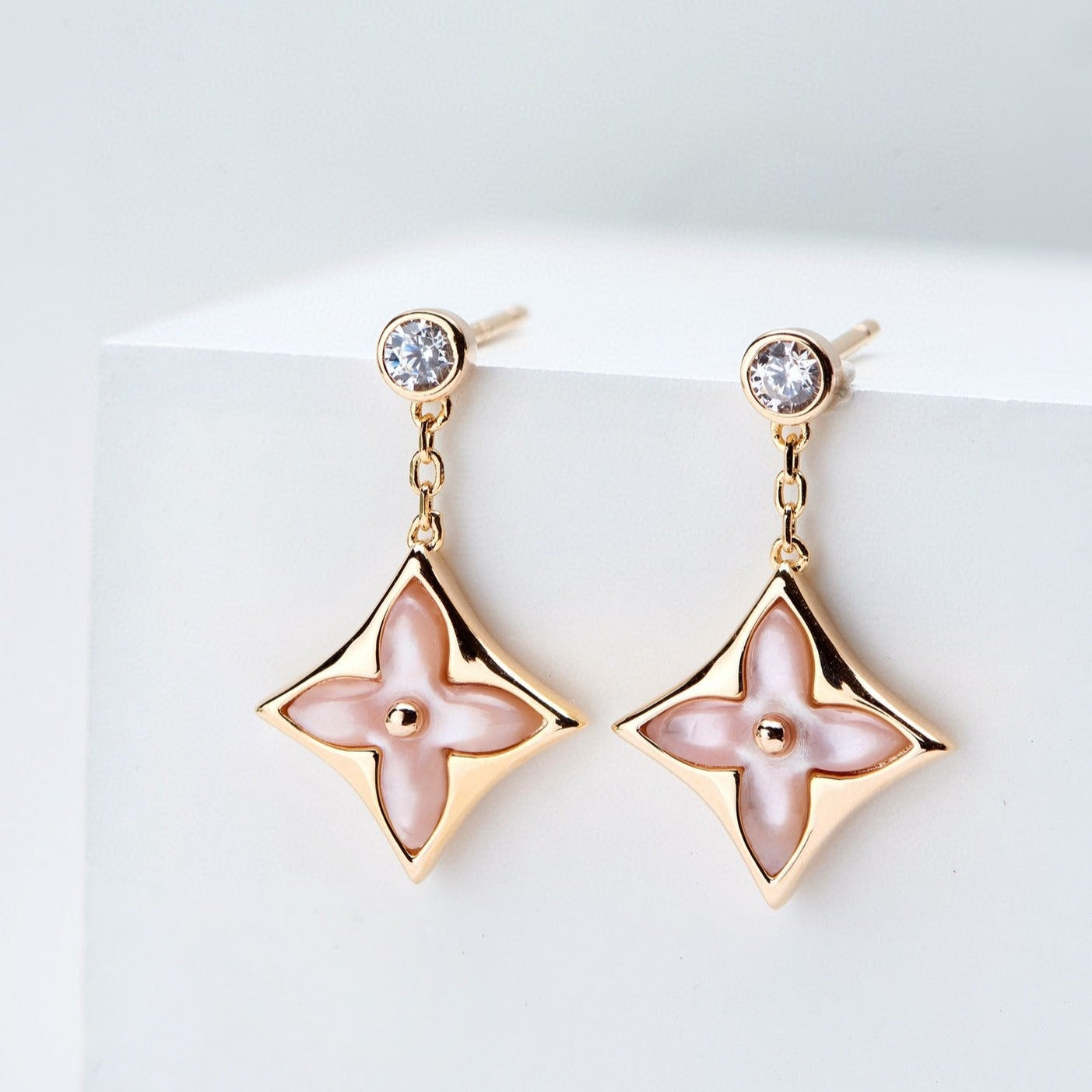 ¡®Lume Jewels¡¯DOUBLE STAR PINK GOLD MOP DROP EARRINGS