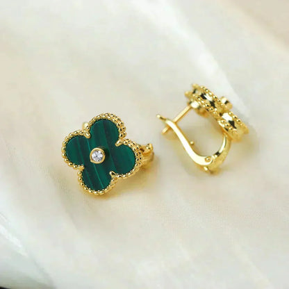 ¡®Lume Jewels¡¯CLOVER MEDIUM 1 MOTIFS MALACHITE DIAMOND EARRINGS