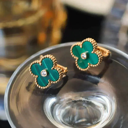 ¡®Lume Jewels¡¯CLOVER MEDIUM 1 MOTIFS MALACHITE DIAMOND EARRINGS
