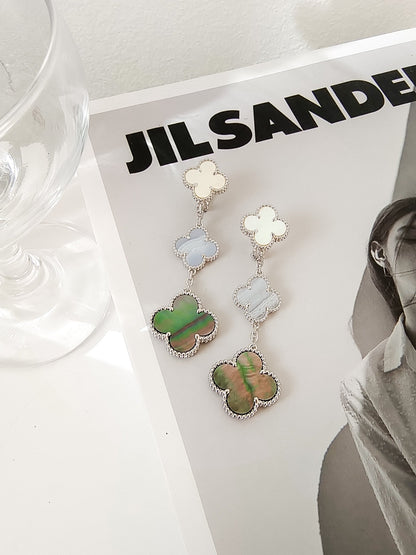¡®Lume Jewels¡¯CLOVER 3 MOTIFS CHALCEDONY DARK MOP SILVER EARRINGS