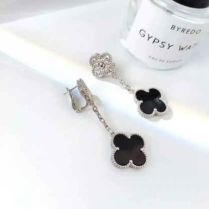¡®Lume Jewels¡¯CLOVER 2 MOTIFS  DIAMOND ONYX EARRINGS SILVER