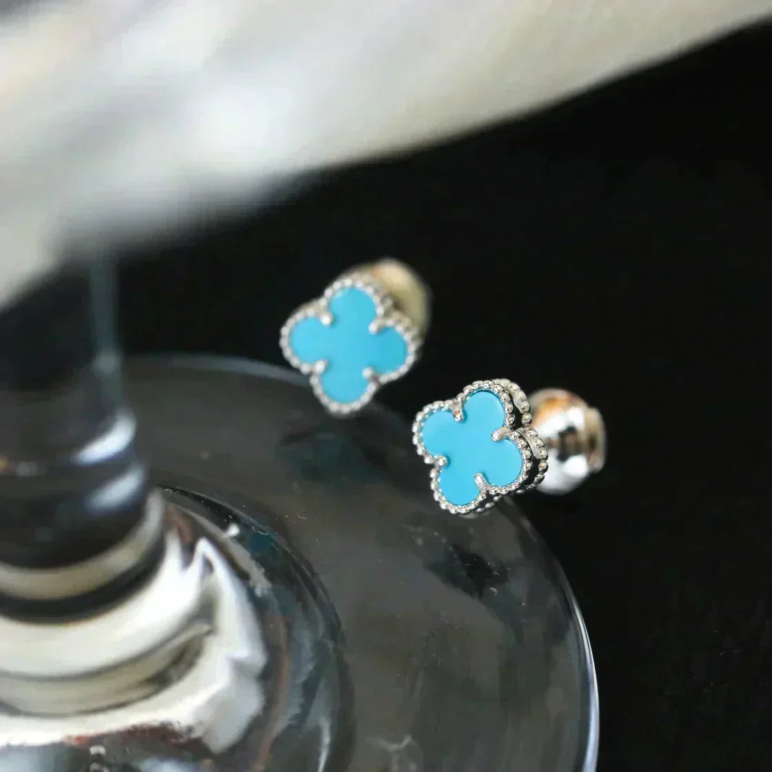 ¡®Lume Jewels¡¯CLOVER MINI 9.5MM ONYX STUD EARRINGS SILVER
