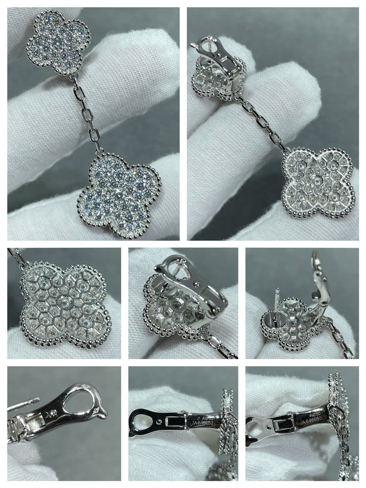 ¡®Lume Jewels¡¯CLOVER 2 MOTIFS DIAMOND PAVED SILVER EARRINGS