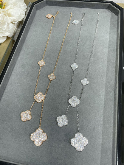 ¡®Lume Jewels¡¯CLOVER 6 MOTIF DIAMOND PAVED NECKLACE