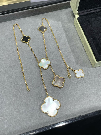 ¡®Lume Jewels¡¯CLOVER 6 MOTIF MOP ONYX GOLD NECKLACE
