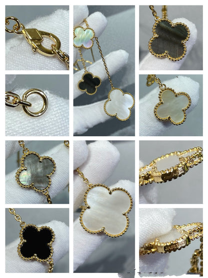 ¡®Lume Jewels¡¯CLOVER 6 MOTIF MOP ONYX GOLD NECKLACE