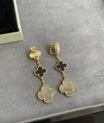 ¡®Lume Jewels¡¯CLOVER 3 MOTIF MOP ONYX DARK MOP PINK GOLD EARRINGS