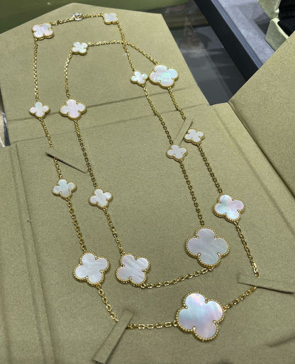 ¡®Lume Jewels¡¯CLOVER 16 MOTIF WHITE MOP GOLD NECKLACE