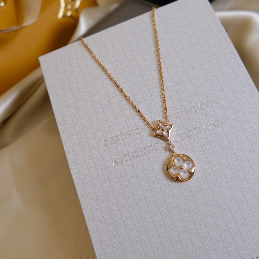 ¡®Lume Jewels¡¯STAR AND SUN WHITE MOP 2 MOTIF PINK GOLD NECKLACE