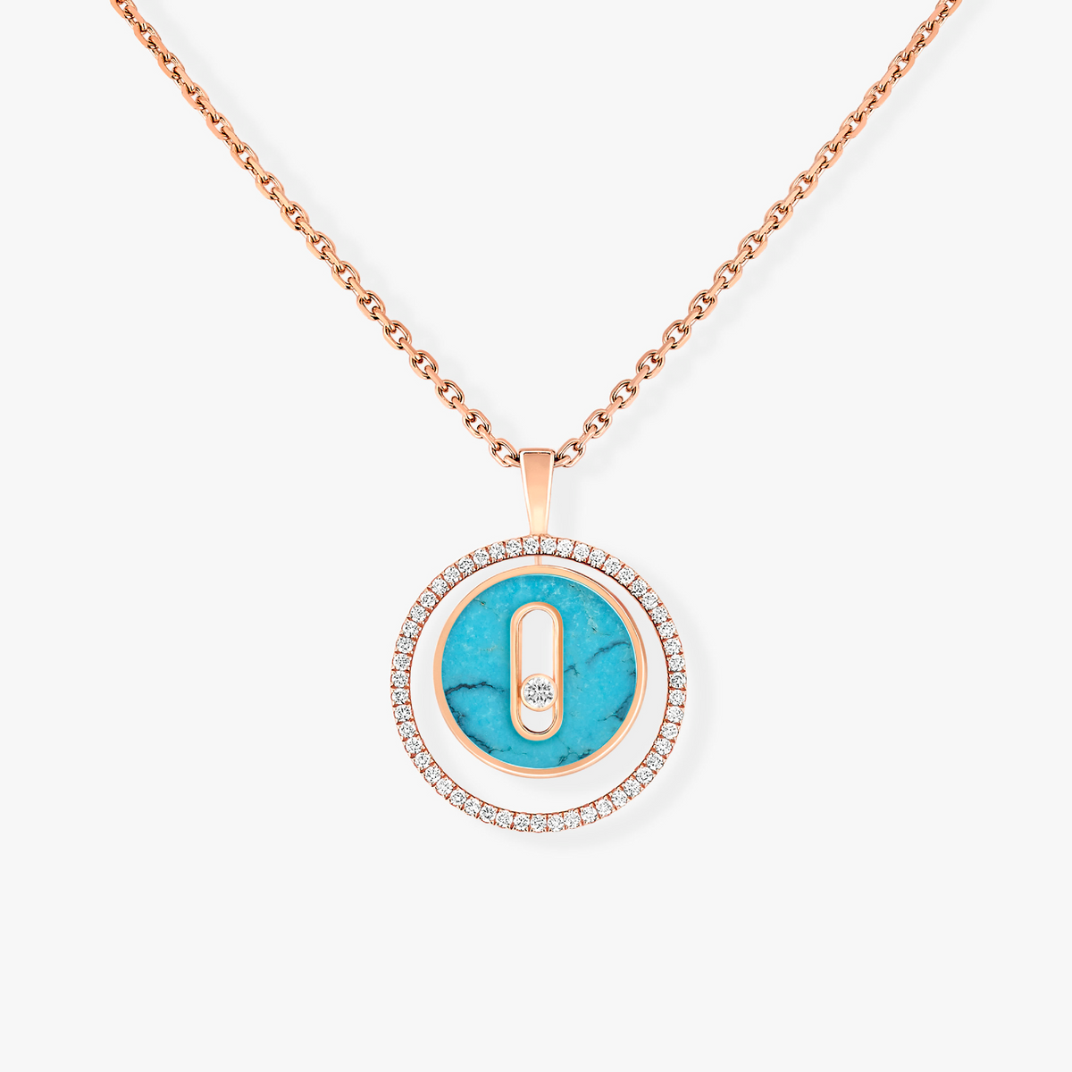 [Lume Jewels]LUCKY MOVE 1 DIAMOND TURQUOISE PINK GOLD DIAMOND NECKLACE