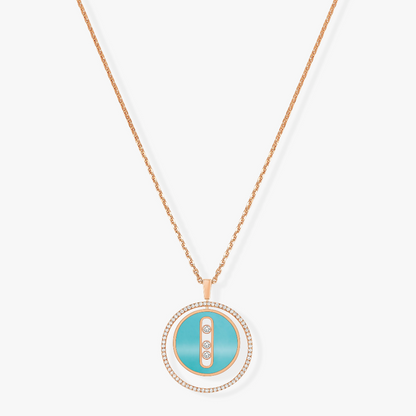 [Lume Jewels]LUCKY MOVE 3 DIAMONDS TURQUOISE PINK GOLD DIAMOND NECKLACE