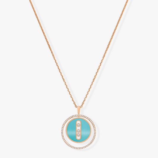 [Lume Jewels]LUCKY MOVE 3 DIAMONDS TURQUOISE PINK GOLD DIAMOND NECKLACE