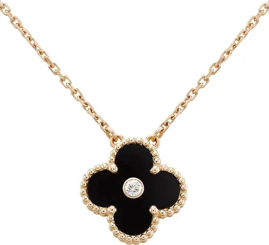 ¡®Lume Jewels¡¯CLOVER 15MM DIAMOND ONYX NECKLACE