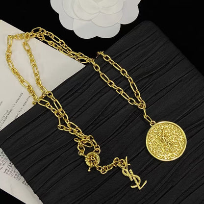 [Lume Jewels]Double-Chain Disc Pendant Necklace
