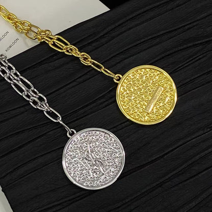 [Lume Jewels]Double-Chain Disc Pendant Necklace