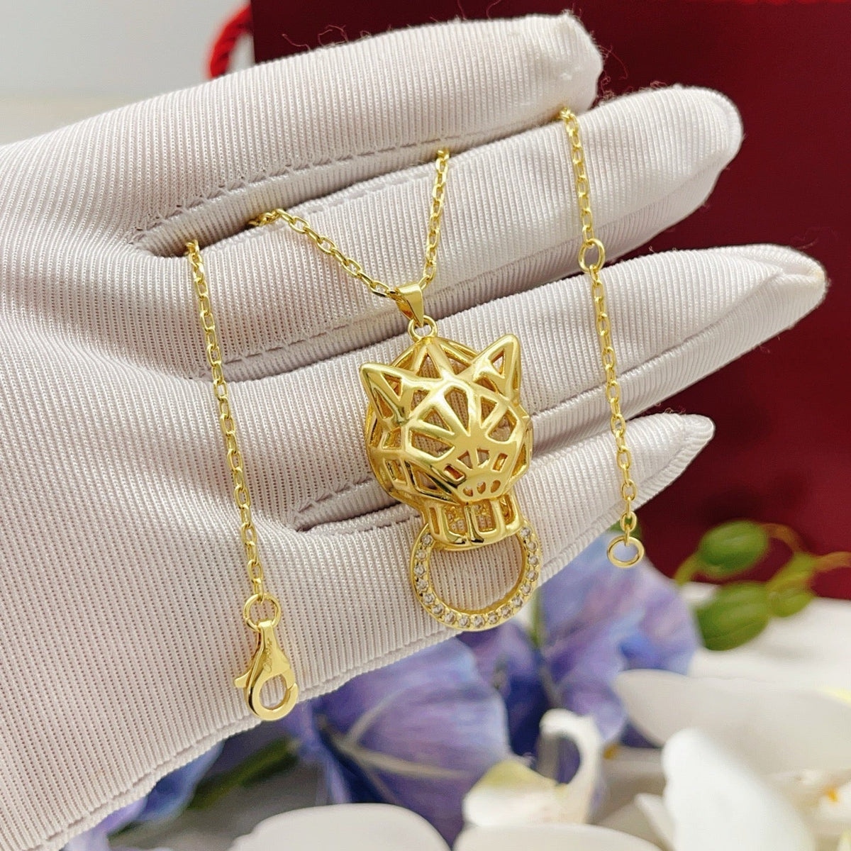 ¡®Lume Jewelry¡¯Openwork Panther‑Head Doorknocker Necklace