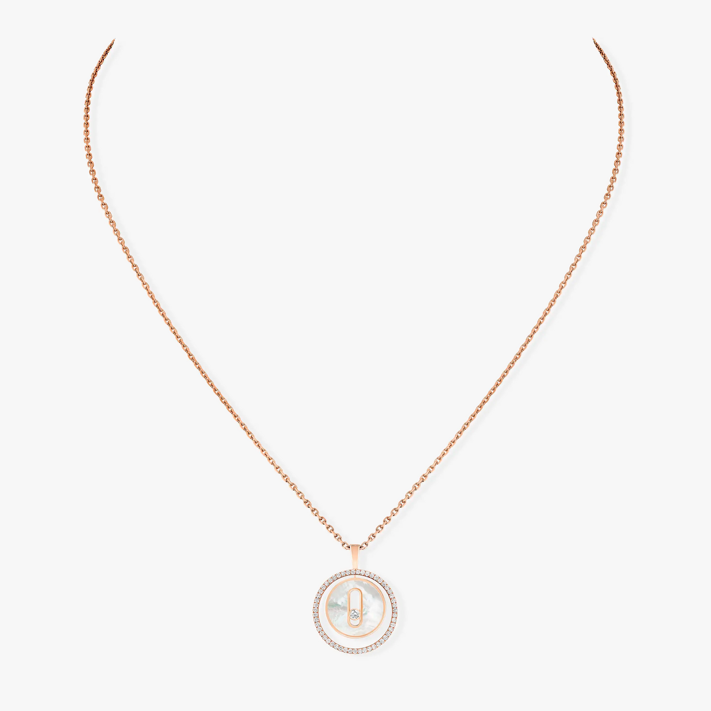 [Lume Jewels]LUCKY MOVE 1 DIAMOND WHITE MOTHER OF PEARL PINK GOLD DIAMOND NECKLACE