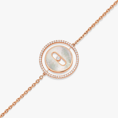 [Lume Jewels]LUCKY MOVE WHITE MOTHER OF PEARL PINK GOLD DIAMOND BRACELET(Adjustable)