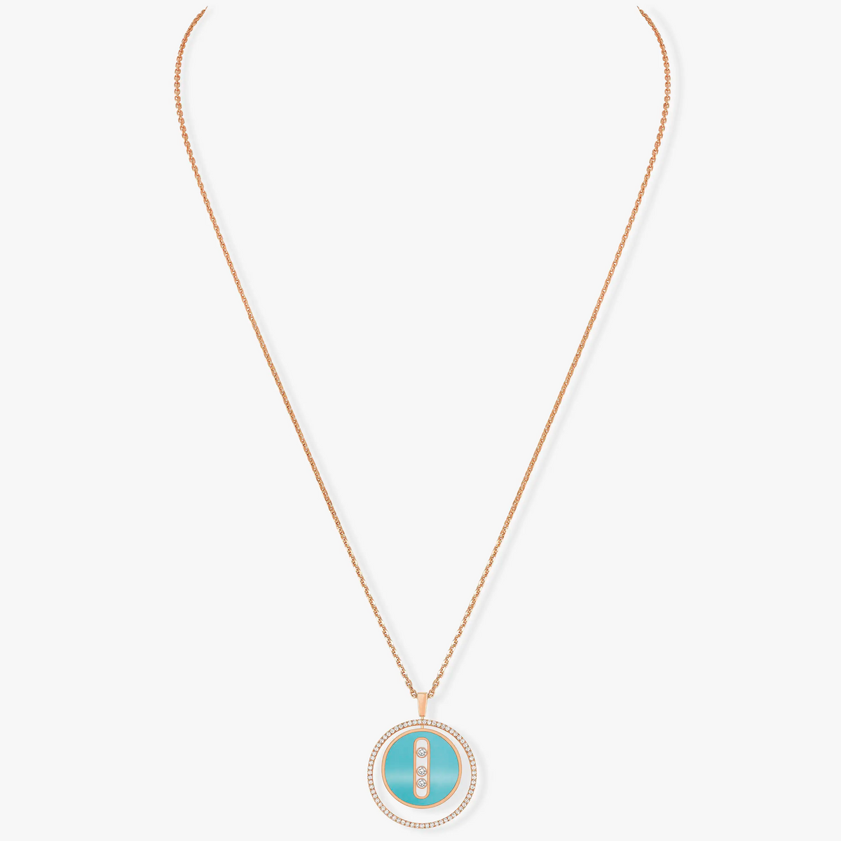 [Lume Jewels]LUCKY MOVE 3 DIAMONDS TURQUOISE PINK GOLD DIAMOND NECKLACE