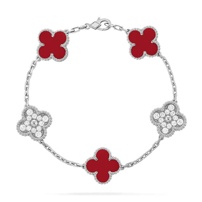[Lume Jewels]New  CLOVER 5 MOTIF RED CORNELIAN BRACELET COLLECTION