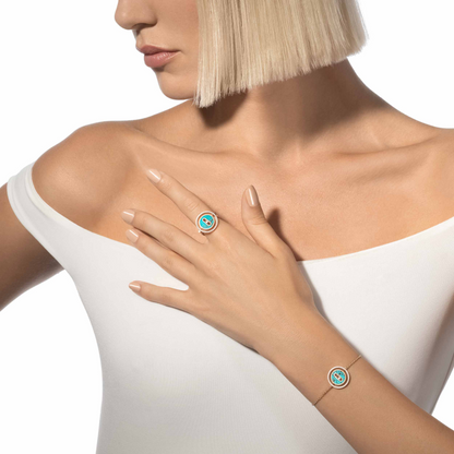[Lume Jewels]LUCKY MOVE TURQUOISE PINK GOLD DIAMOND BRACELET(Adjustable)