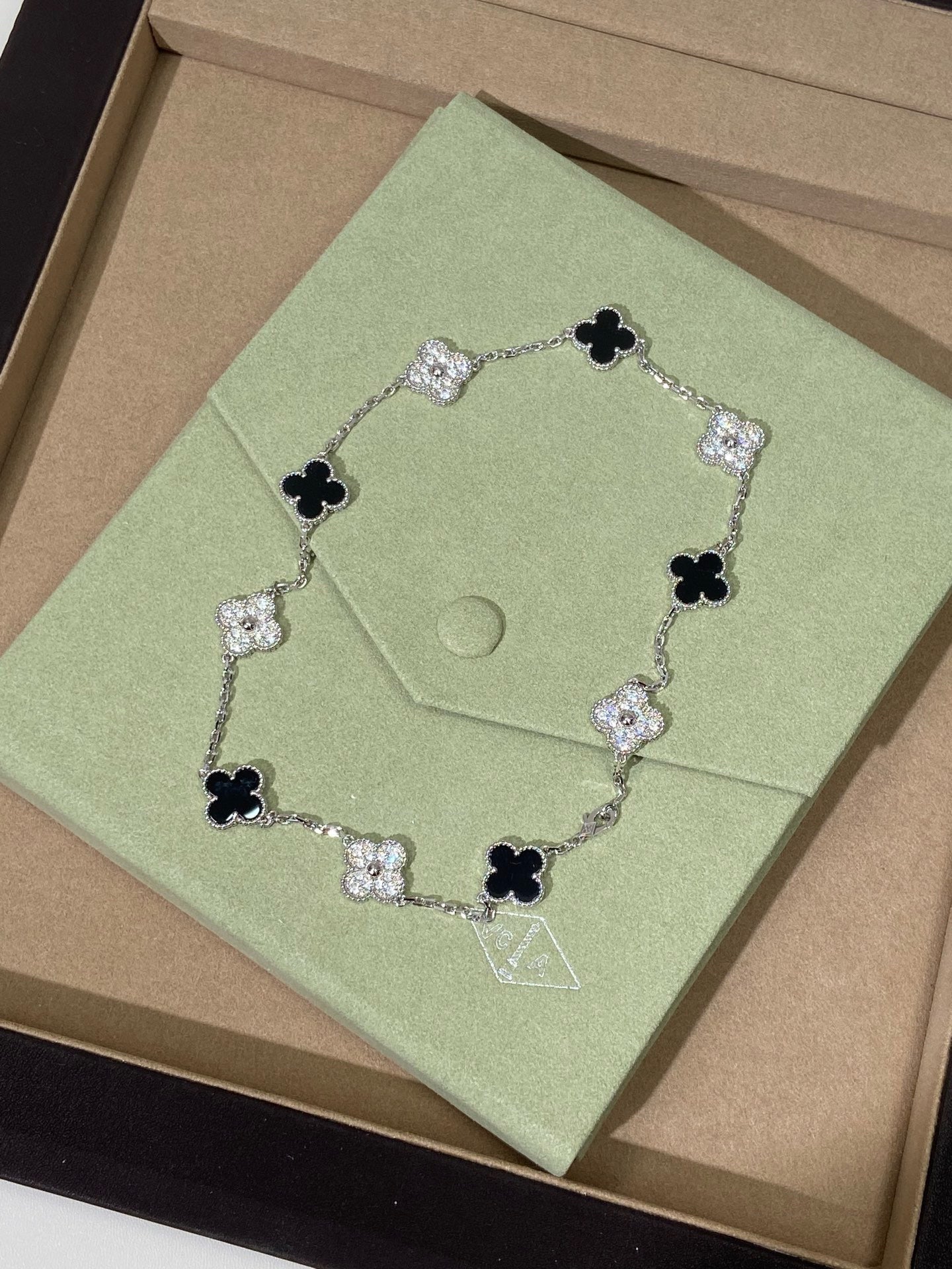 [Lume Jewels] Four-Leaf Clover Ten Elements Panda Diamond Silver Necklace