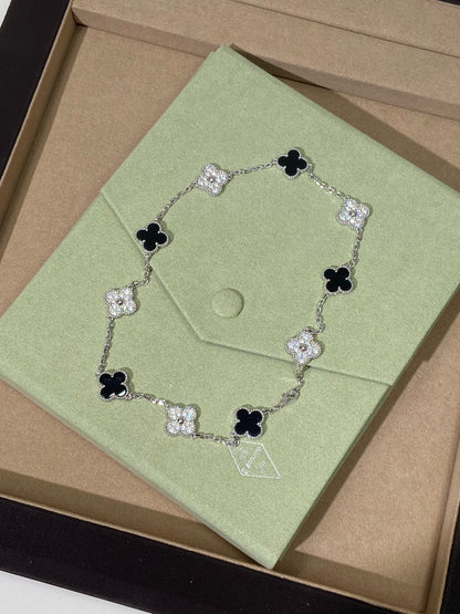[Lume Jewels] Four-Leaf Clover Ten Elements Panda Diamond Silver Necklace