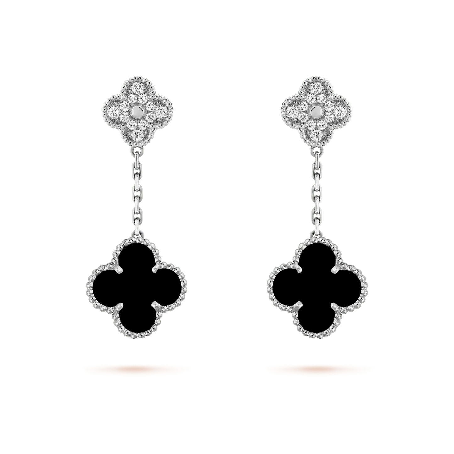 ¡®Lume Jewels¡¯CLOVER 2 MOTIFS  DIAMOND ONYX EARRINGS SILVER