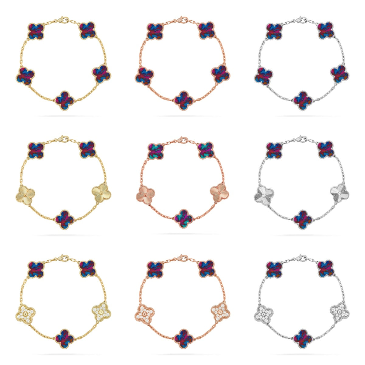[Lume Jewels]New CLOVER 5 MOTIF COLOR GEMSTONES BRACELET COLLECTION