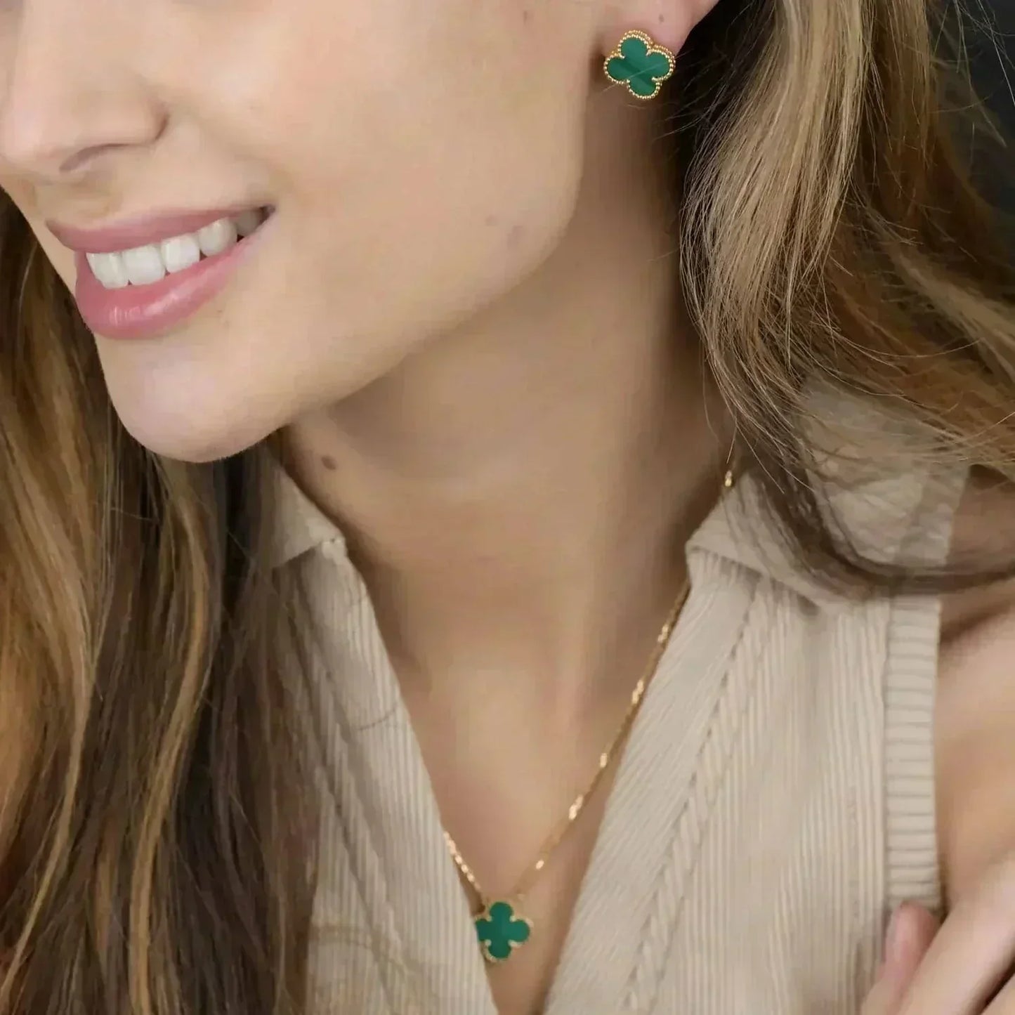¡®Lume Jewels¡¯CLOVER MINI 9.5MM MALACHITE  EARRINGS