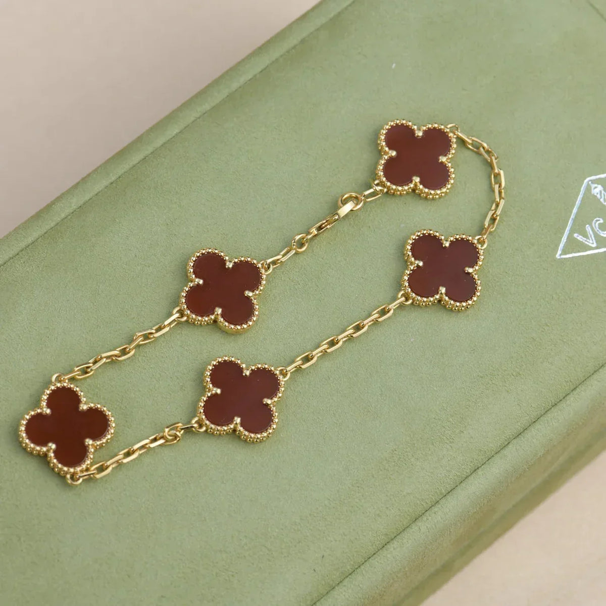 [Lume Jewels]New  CLOVER 5 MOTIF RED CORNELIAN BRACELET COLLECTION