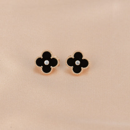 ¡®Lume Jewels¡¯CLOVER MEDIUM 1 MOTIFS ONYX DIAMOND EARRINGS