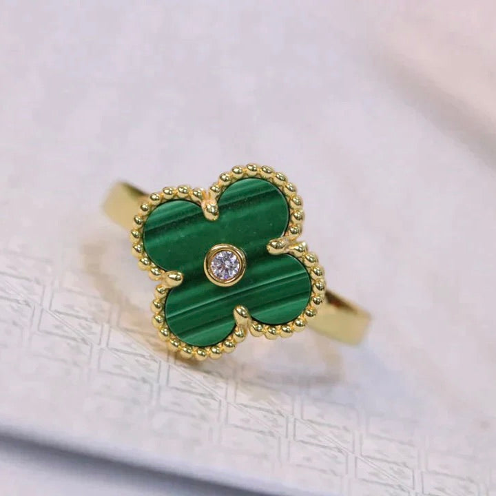 ¡®Lume Jewels¡¯CLOVER MALACHITE RING GOLD DIAMOND