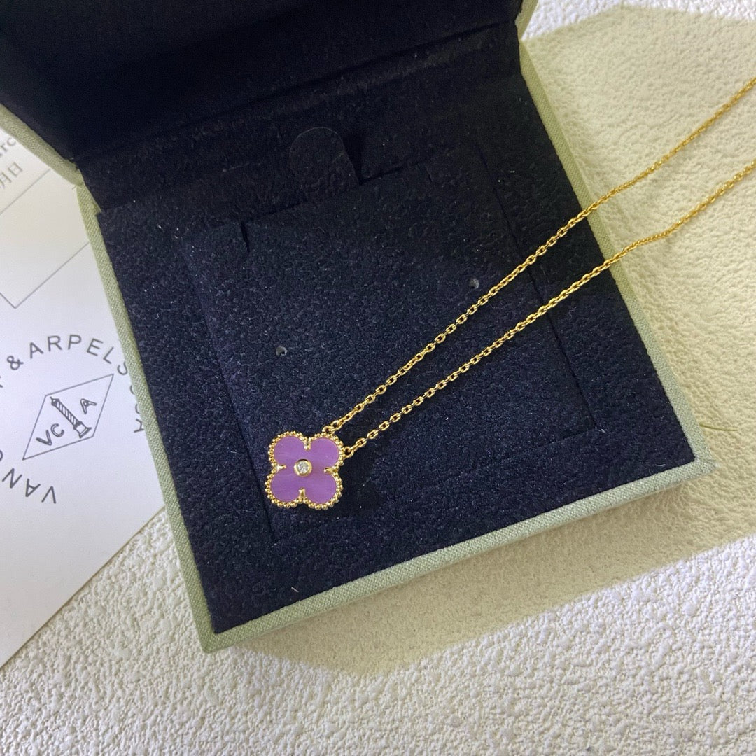 ¡®Lume Jewels¡¯CLOVER 15MM DIAMOND  PURPLE VIOLET NECKLACE