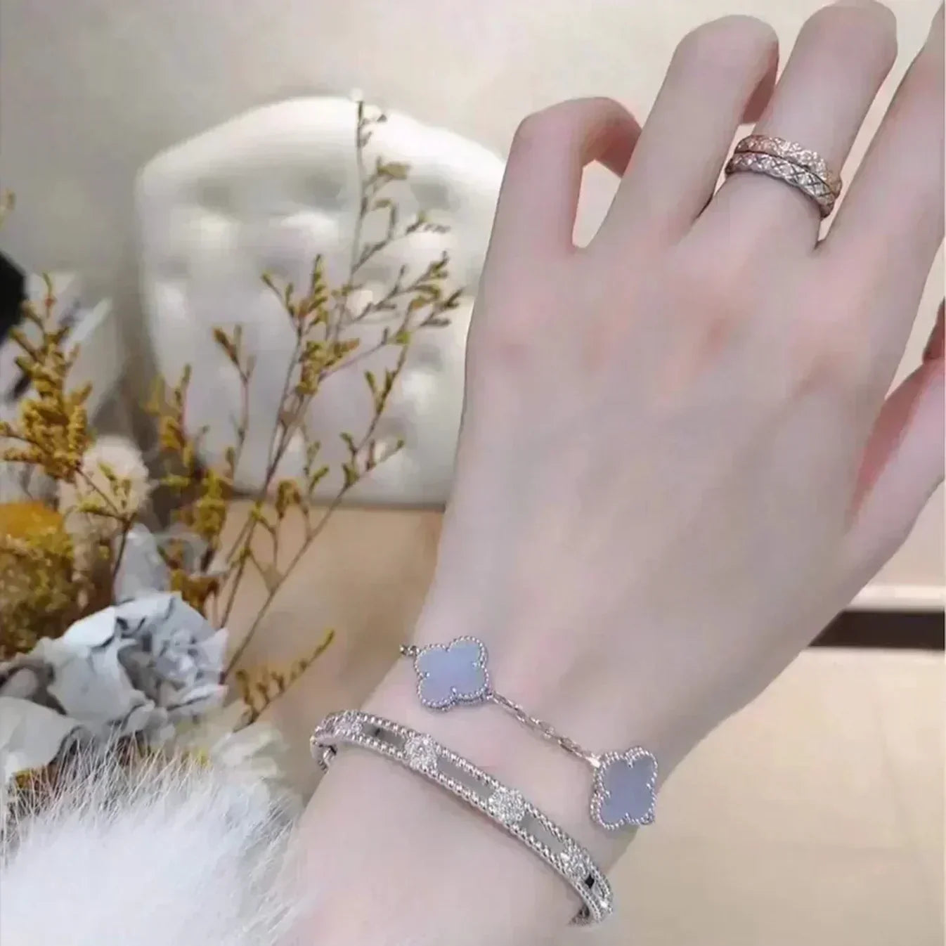 [Lume Jewels]New  CLOVER 5 MOTIF PURPLE CHALCEDONY BRACELET COLLECTION
