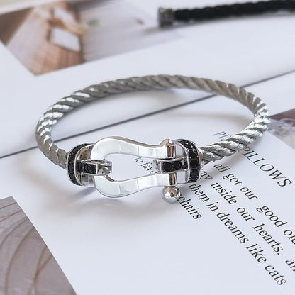 ¡®Lume Jewels¡¯FORCE LARGE HORSESHOE BLACK DIAMOND BRACELET SILVER