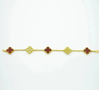 [Lume Jewels]New  CLOVER 5 MOTIF RED CORNELIAN BRACELET COLLECTION