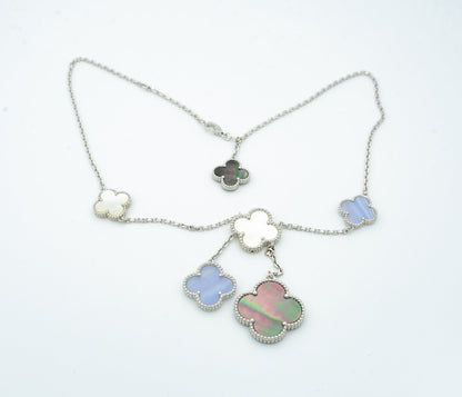 ¡®Lume Jewels¡¯CLOVER MOP CHALCEDONY NECKLACE SILVER 6 MOTIF