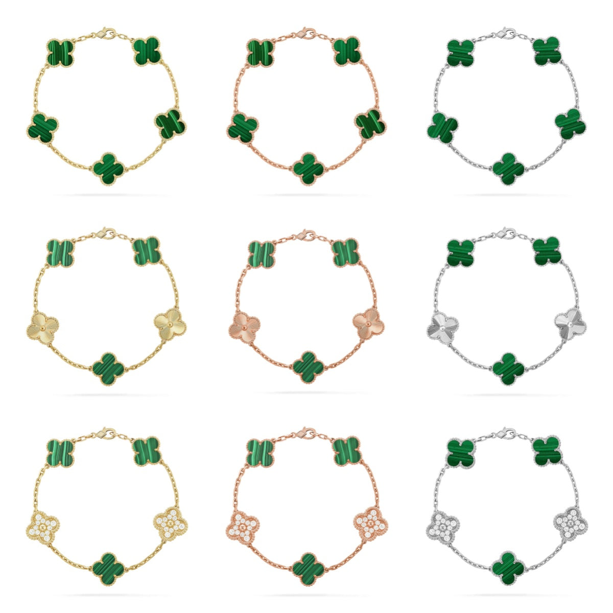 [Lume Jewels]New  CLOVER 5 MOTIF MALACHITE BRACELET COLLECTION